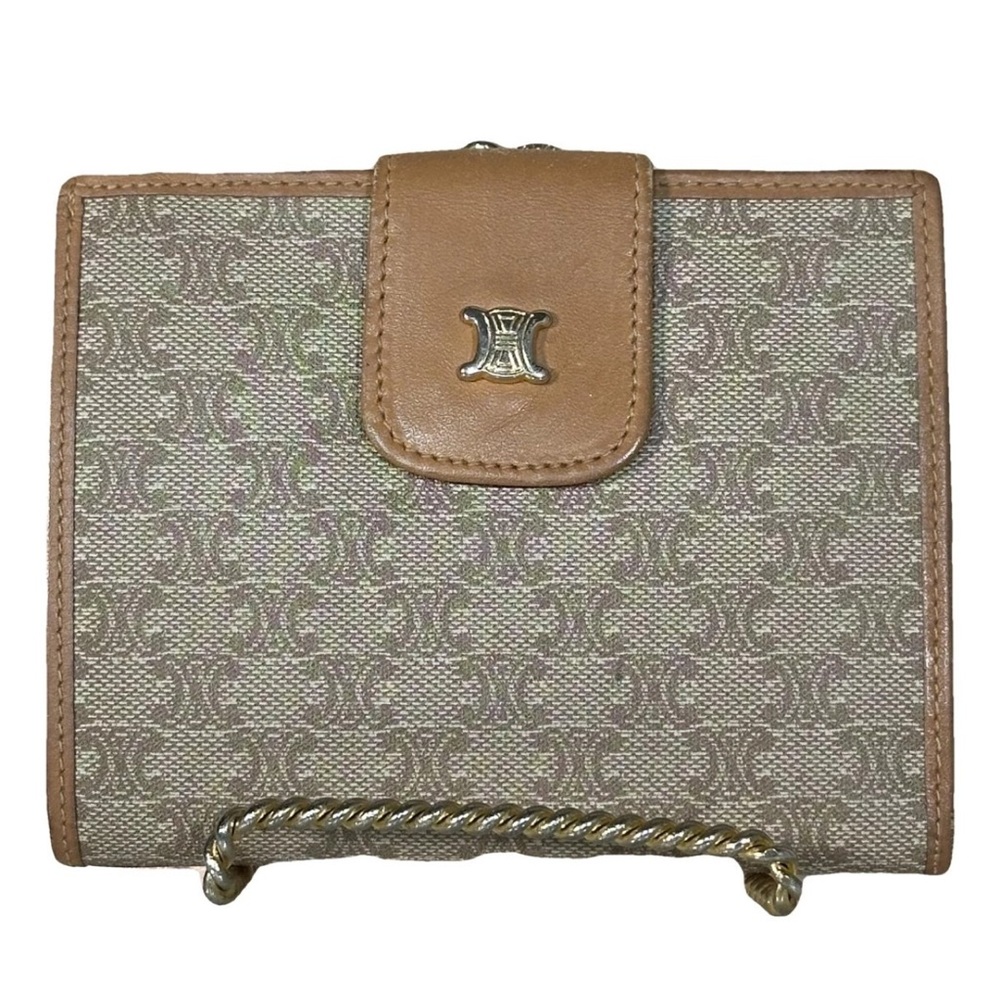 Celine Tan and Cream Wallet with Triomphe Monogram Pattern and Gold Hardware - Picture 1 of 7